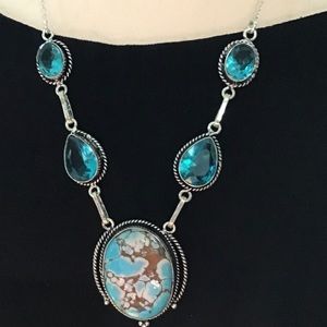 925 Silver Copper Turquoise/Blue Topaz Gorgeous Necklace Ethnic 17”